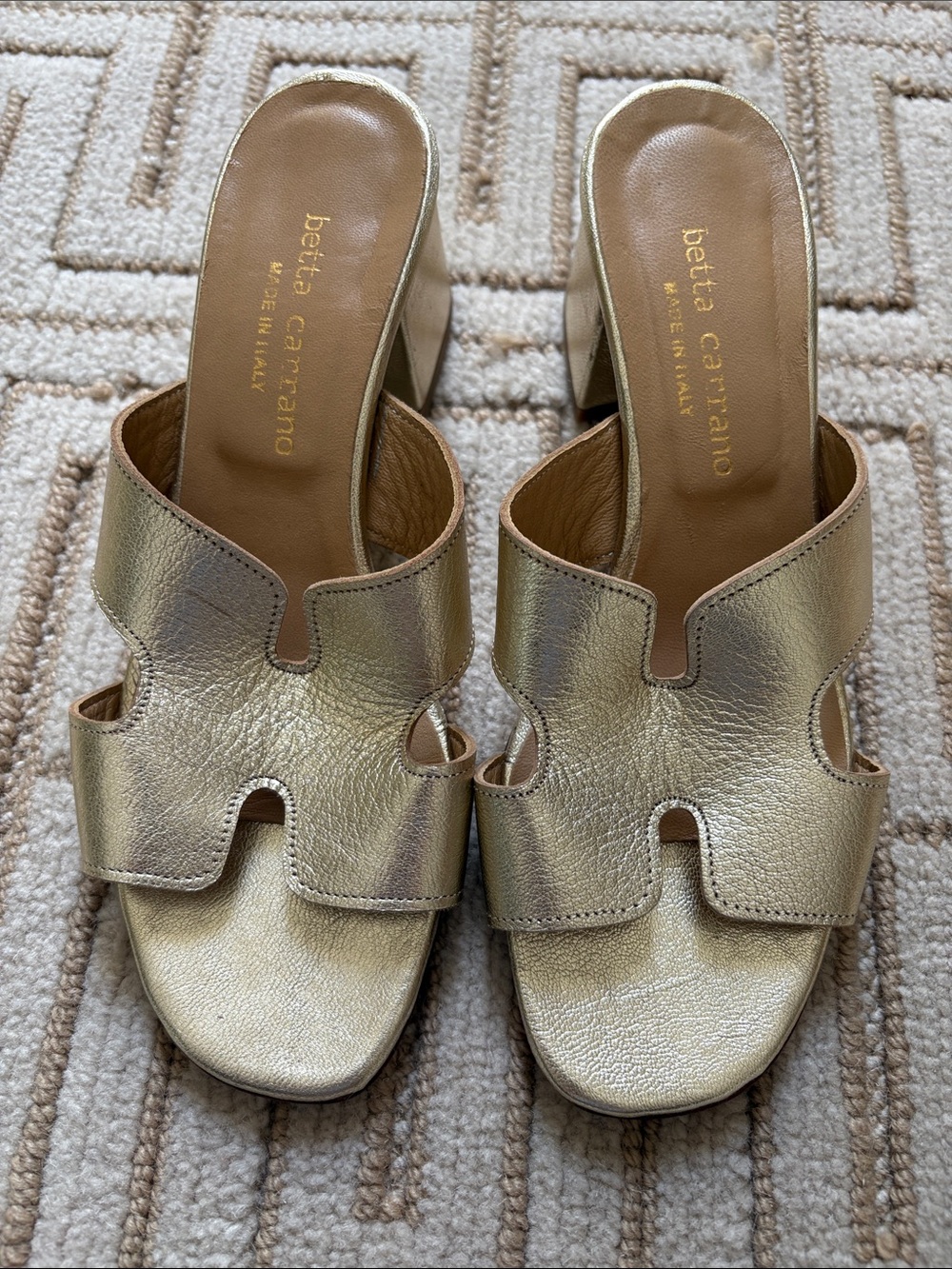 Metallic Gold Leather Slide Mules